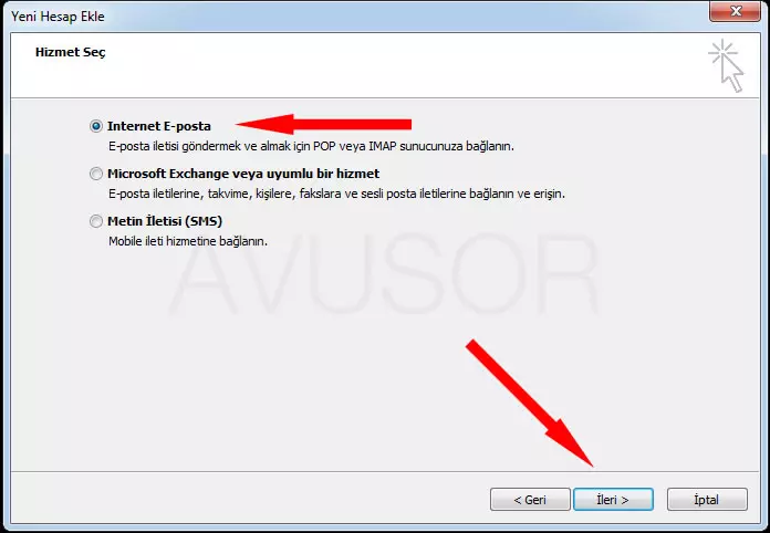 Outlook kurulumu birinci adım