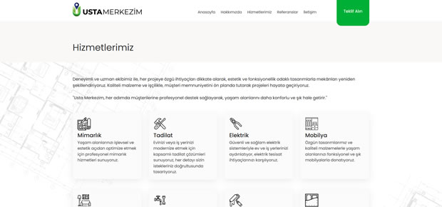 Usta Merkezim Mimarlık ve Dekorasyon Web Sitesi