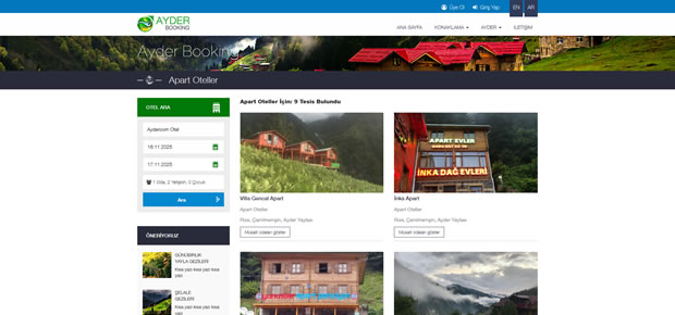 Ayder Booking Çok Dilli Rezervasyon Platformu