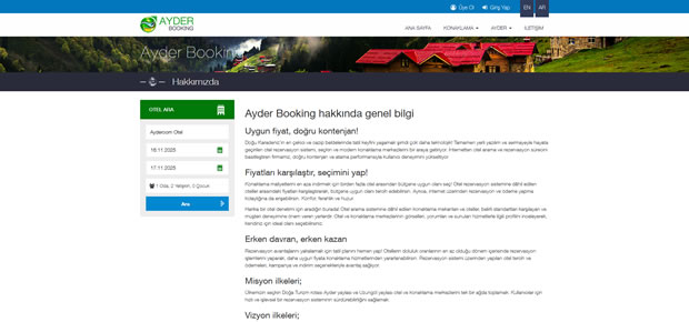 Ayder Booking Çok Dilli Rezervasyon Platformu
